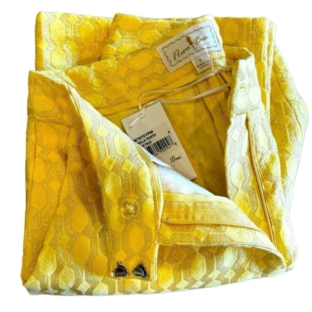 Floral Jacquard Yellow Women's Pants - Picture 5 of 9